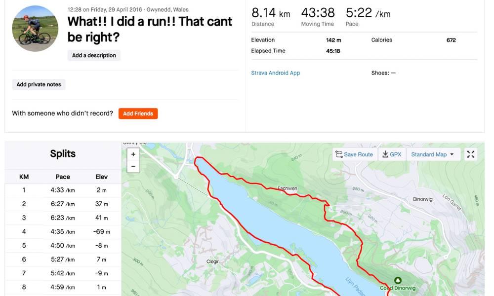 Strava data of Alex's run